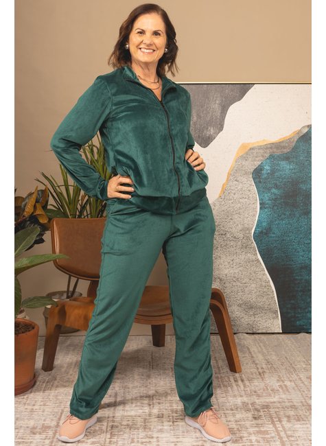 Calça feminina moletom Plush Veludo verde militar Taquion